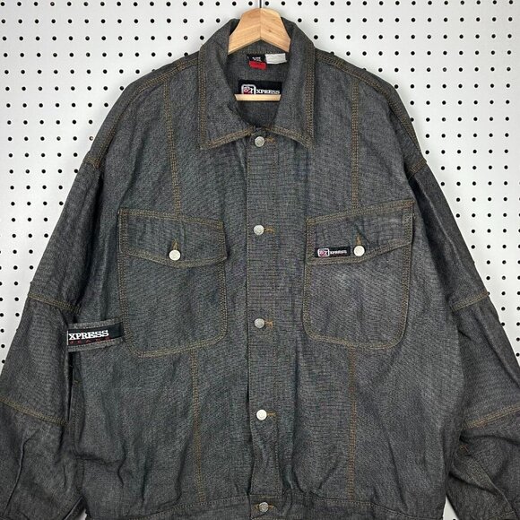 Brooklyn XPRESS Denim Chore Jacket Size XXL‎ Streetwear Hip Hop TUPAC 90s Gray - Picture 1 of 9